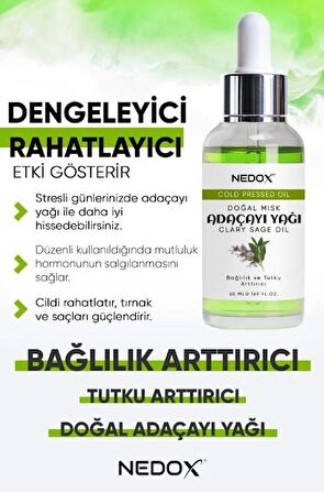 NEDOX Misk Adaçayı Yağı %100 Doğal Bağlılık Ve Tutku Arttırıcı Clary Sage Oil 50 Ml